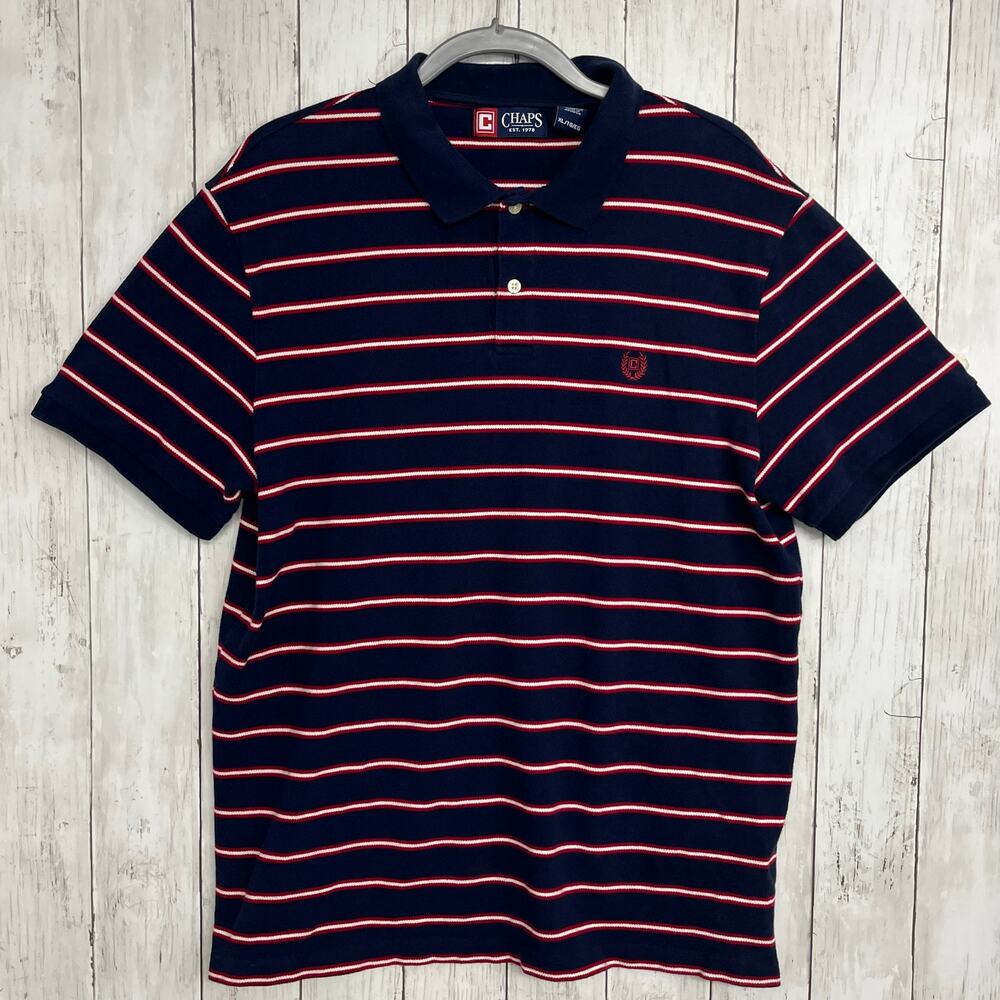 Chaps Cotton Blue Red Striped Collared Button Polo Short Sleeve Shirt XL